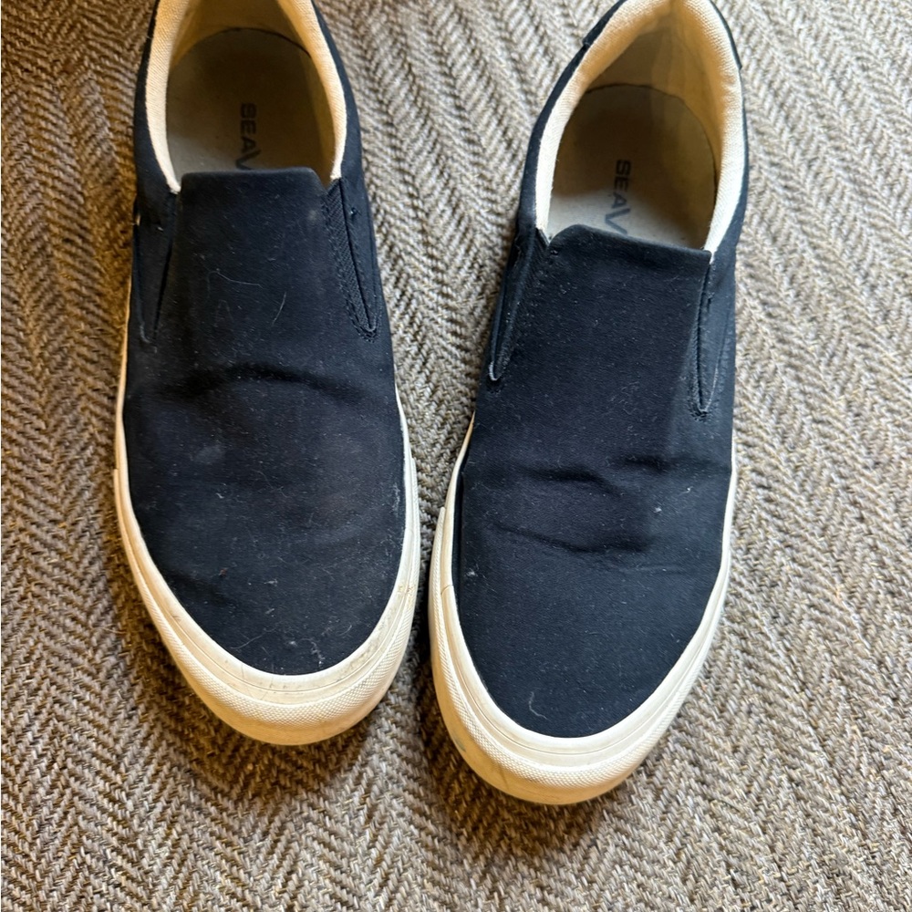 SeaVees Black Slip-On Canvas Sneakers with White Sole Womens 7.5